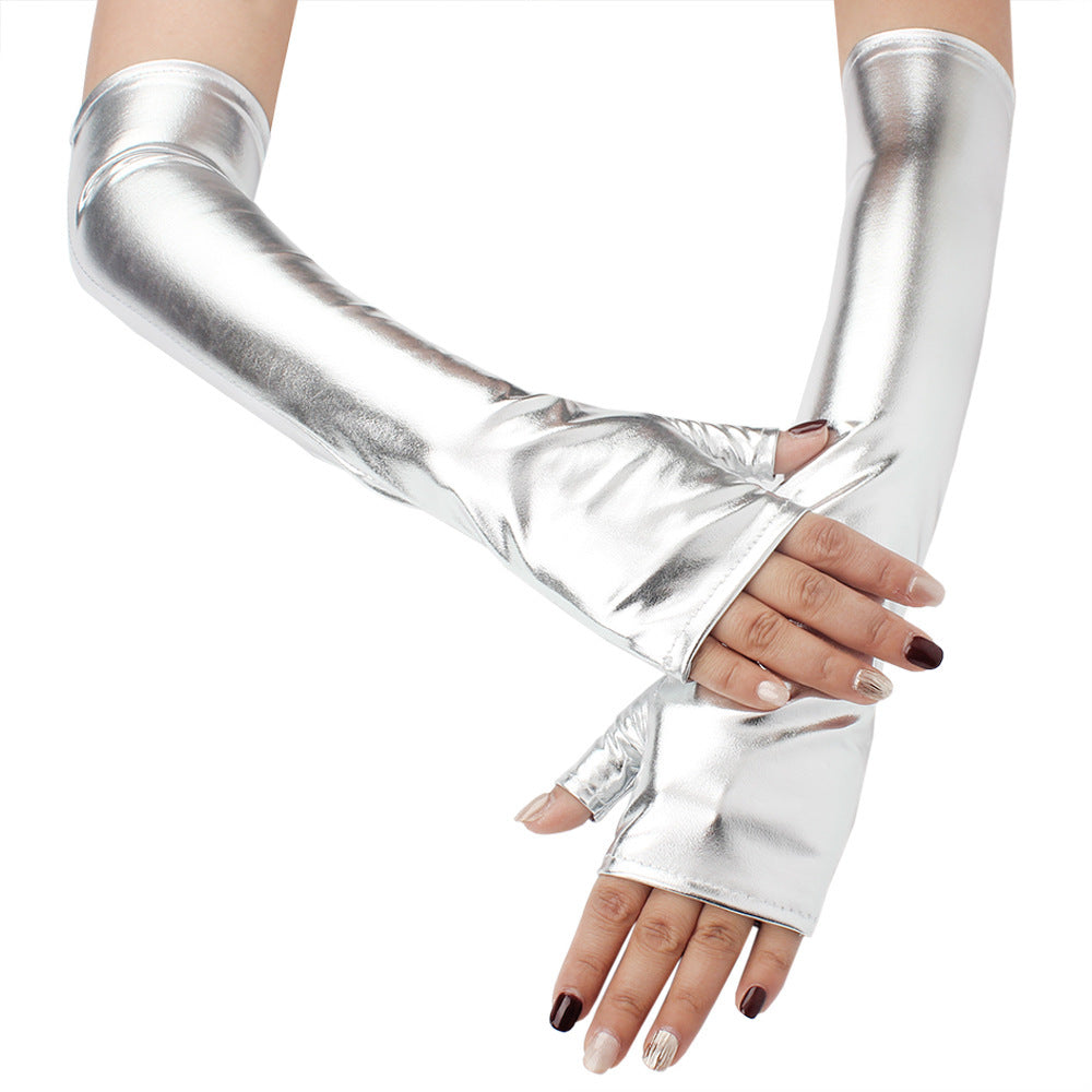 Cross-Border Women's Halloween Fingerless Long Gloves Punk Dress Party Ball Fingerless Leather Gloves Festival Party