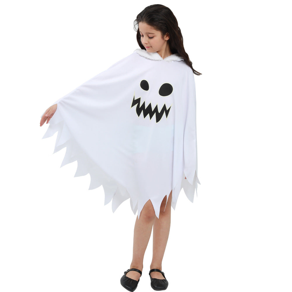 Cross Border Children's White Ghost Luminous Ghostface Cloak Halloween Cosplay Theme Party Dress Up Costume