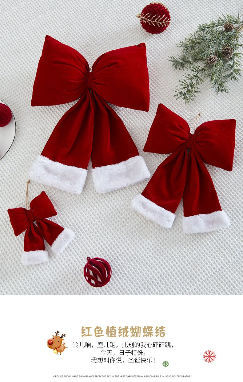 Christmas Tree Decoration Home Gold Velvet Bow Large Pendant Photo Atmosphere Props Atmosphere Flocking Bow