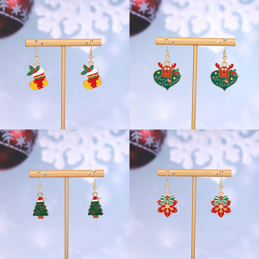 Cross-border personality Christmas series elk gingerbread earrings European and American cartoon oil Santa Claus earrings