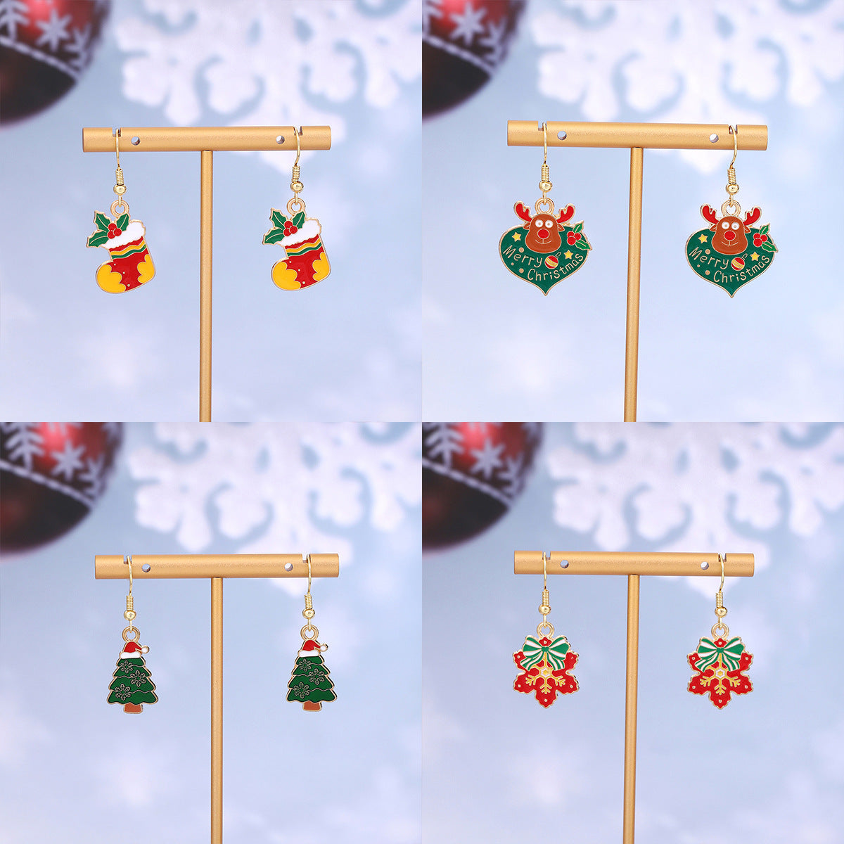 Cross-border personality Christmas series elk gingerbread earrings European and American cartoon oil Santa Claus earrings