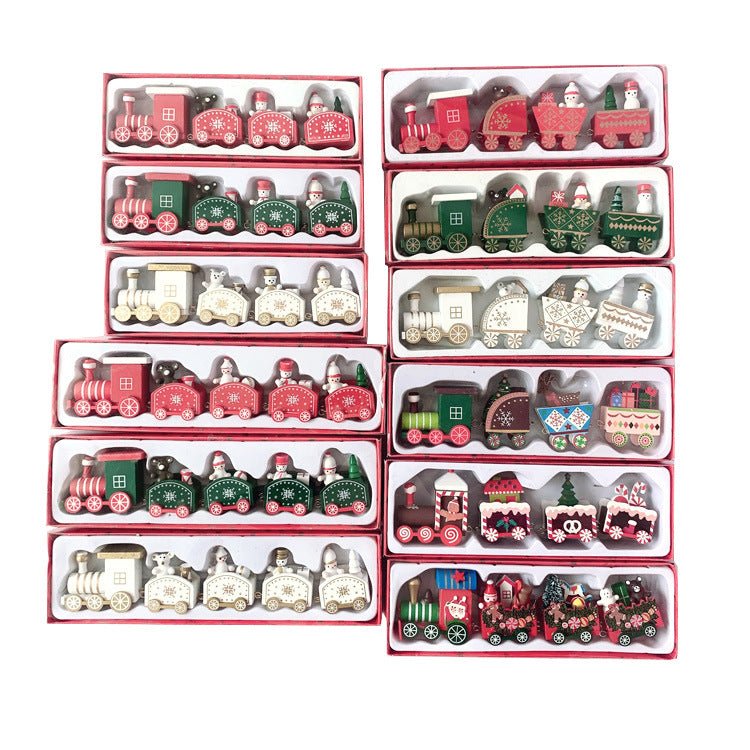 Strict selection of Christmas decorations cartoon creative children's Christmas gifts small train wooden window desktop ornaments