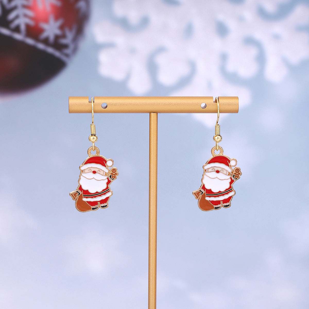 Cross-border personality Christmas series elk gingerbread earrings European and American cartoon oil Santa Claus earrings