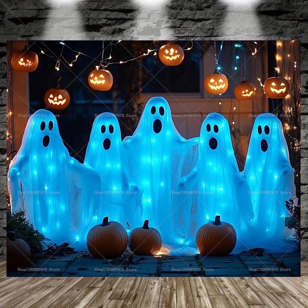 Halloween Backdrop Banner Pumpkin Bats Ghost Design Photography Background For Halloween Party Birthday Decorations Wall Decor