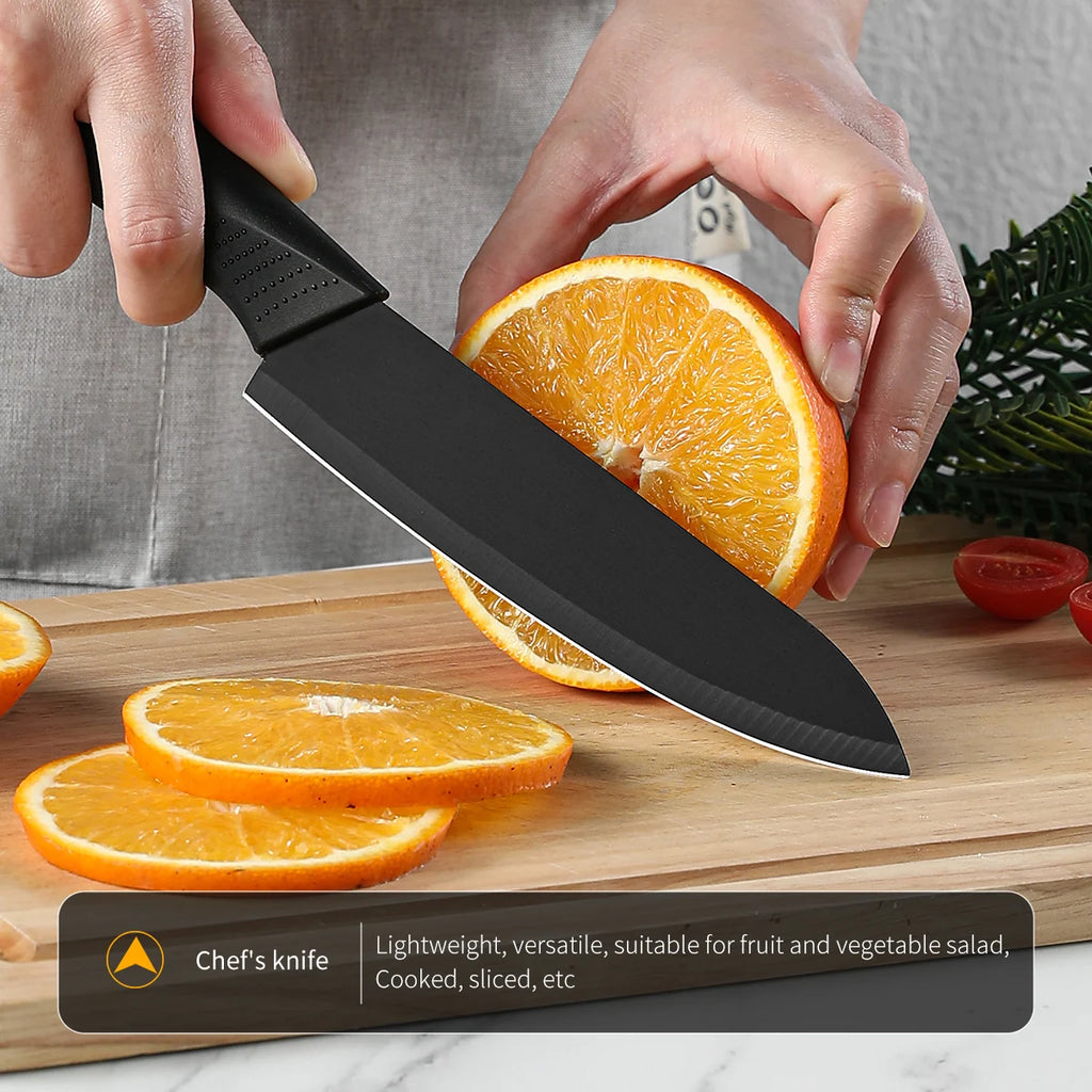 Conjunto de facas de cozinha, incluindo cutelo, faca de chef e faca para frutas, com bloco de facas, adequado para descascar carne e vegetais.