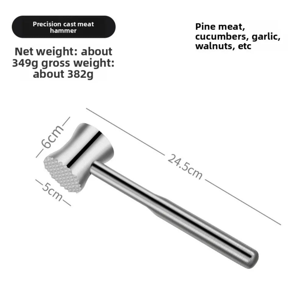 Martelo amaciador de carne em aço inoxidável 304, aperto ergonômico fundido de precisão para amaciamento de carne doméstica e ferramenta de amaciamento de bife