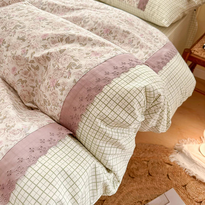 3 pçs floral conjunto de capa edredão fronhas sem enchimento coreano rendas conjunto cama gêmeo único rainha tamanho meninas linho