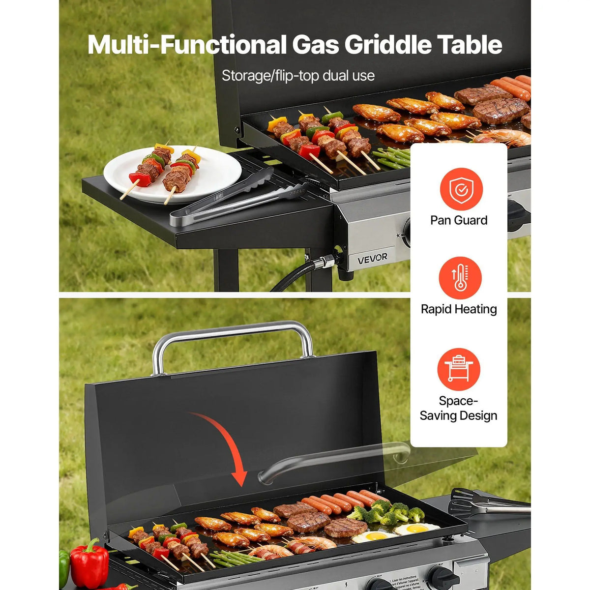 4-Burner Gas Propane Griddle 29-Inch Flat Top Grill Plate with Wheels Lid 28000 BTU Outdoor Electric Grills & Griddles