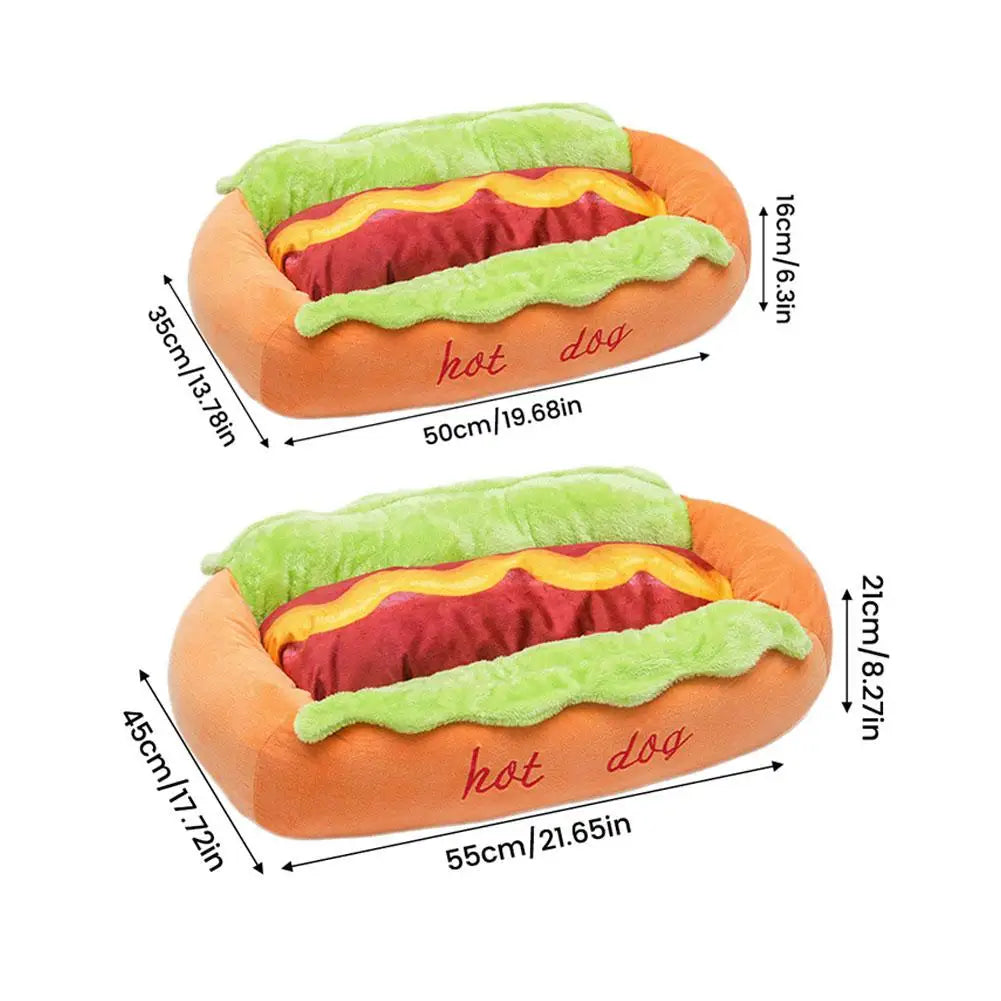 Cama para Animais de Estimação em Formato de Cachorro-Quente, Almofada Macia de Fibra para Cães e Gatos, Casa Quente para Filhotes, Camas Removíveis e Laváveis para Cães e Gatos