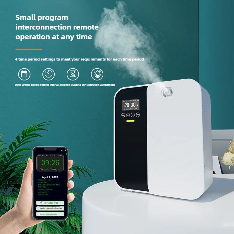 Difusor de aroma inteligente de 500ml - Bluetooth, spray automático, cobertura de 1000m3 e eliminação de odores para casa/comercial (hotel/bar/spa)