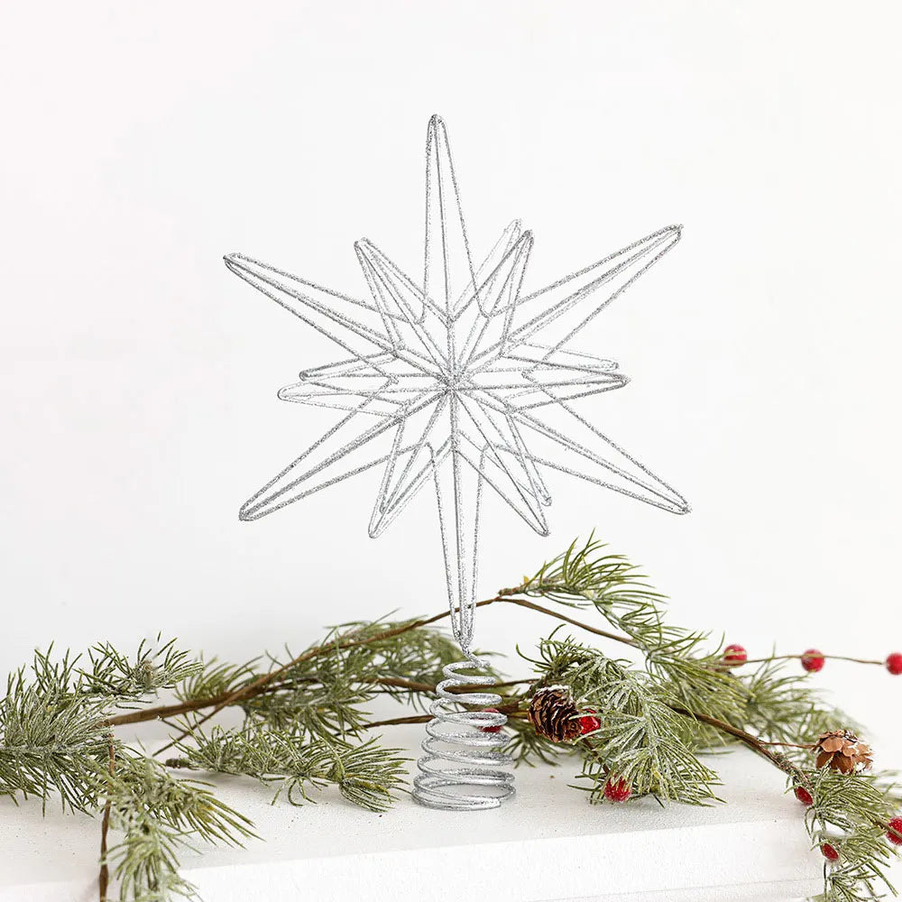 Estrela para Topo de Árvore de Natal com Luzes LED, Enfeites Criativos com Luzes LED e Glitter, Decoração de Árvore de Natal para Festas