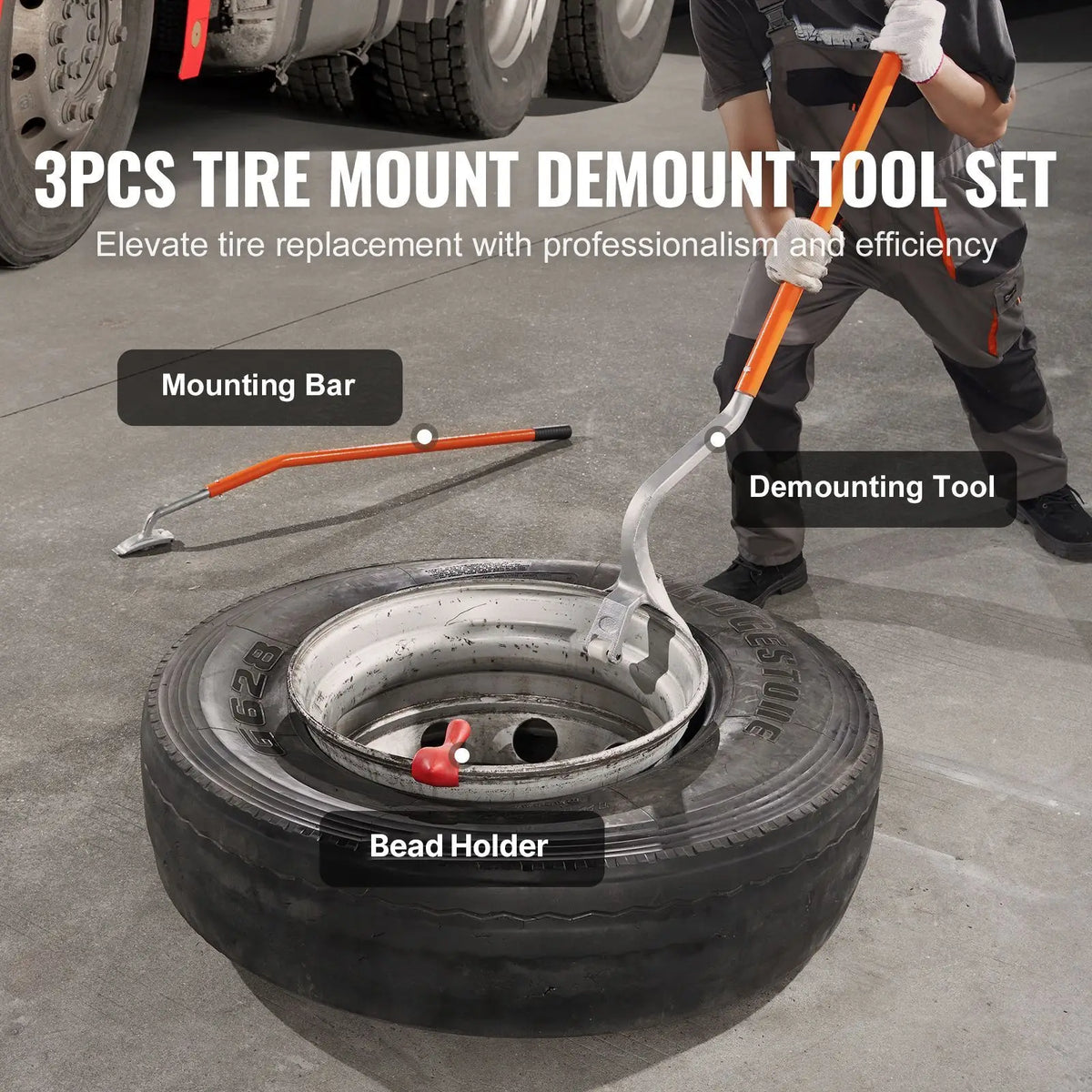 "Tire Mount/Demount Tool (22.5" & 24.5")-Manual Steel Changer with Extra Bead Holder & Tubeless Capabilities"