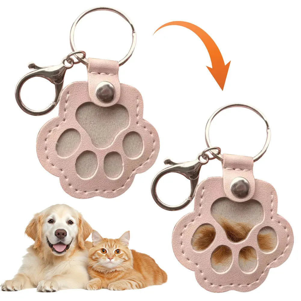 Adorável impressão de pata chaveiros comemorativos saco de armazenamento de pêlos de animais de estimação chaveiro gato cão recipiente de pele pingente para amantes de animais de estimação