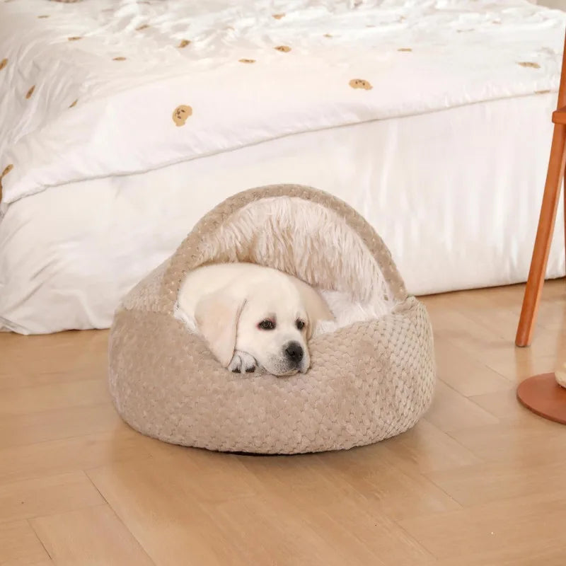 Cama para Animais de Estimação 2 em 1 de Pelúcia Macia 50CM com Capa, Cama Redonda para Gatos, Colchão para Filhotes, Ninho Quente para Cães e Gatos
