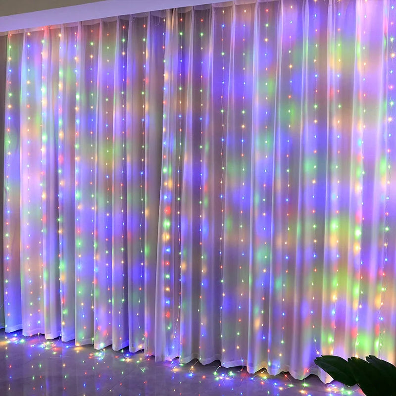 Luzes de natal led luzes de cortina de fadas 8 modo remoto usb festão decoração de natal para casa férias lâmpada de ano novo
