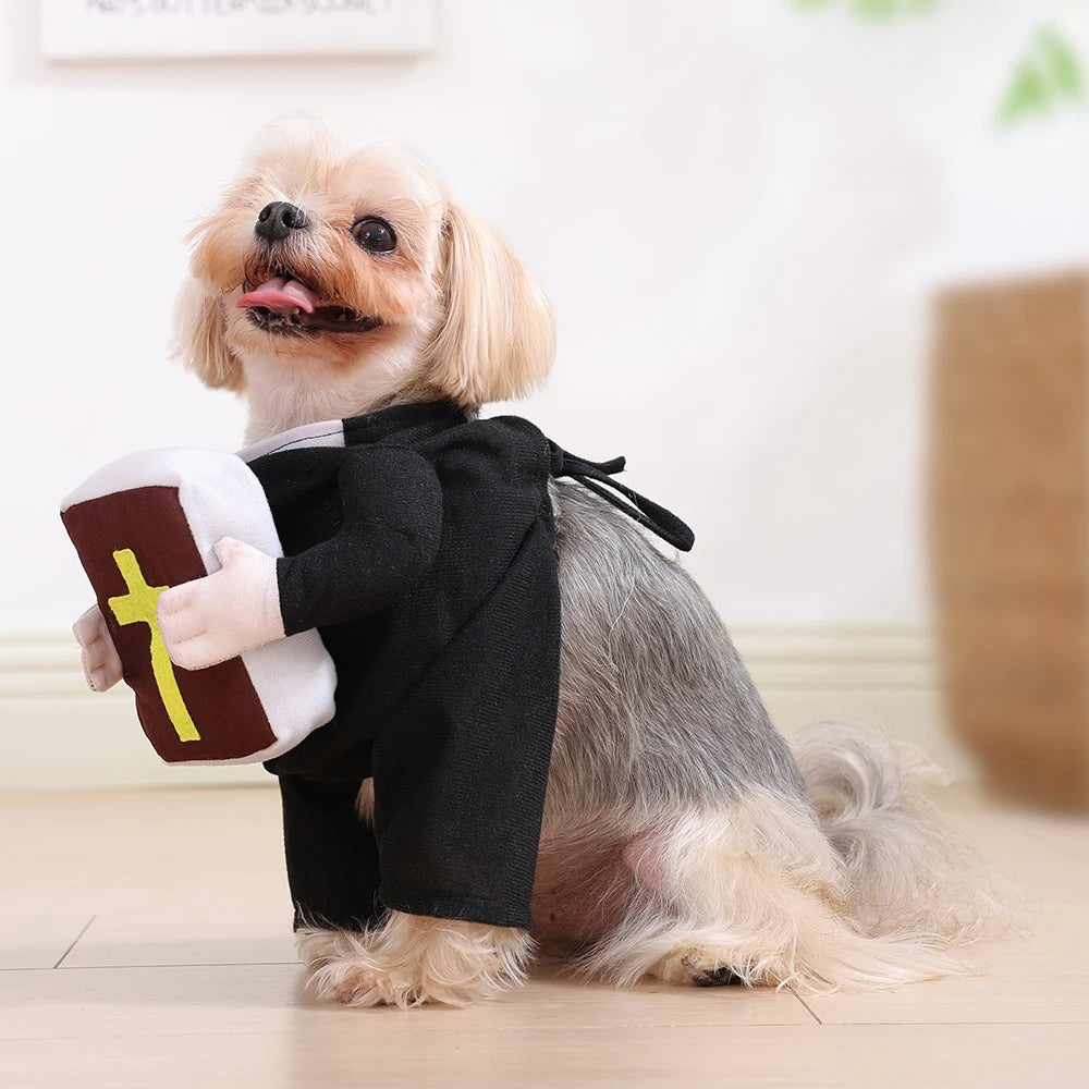 Halloween animal de estimação sacerdote traje engraçado roupas para cães com cruz da bíblia para cães pequenos grandes gatos filhote de cachorro vestir-se vestuário de natal presentes
