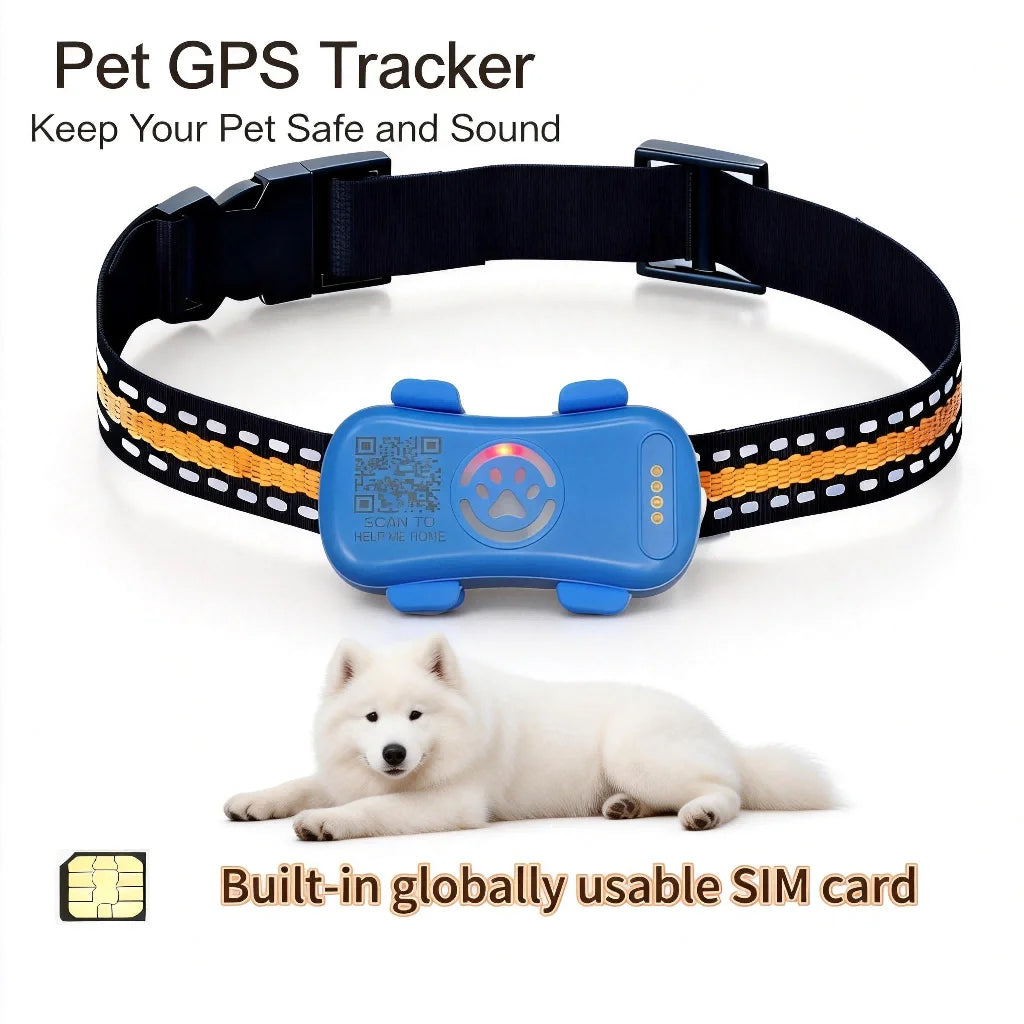 Rastreador GPS para Cães e Gatos com IoT Integrado, Rastreamento por SIM e WiFi, Distância Ilimitada, Localizador Anti-Perda com Código QR, Assinatura Necessária