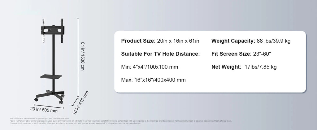 SucceBuy Suporte de TV móvel Suporte de TV com altura ajustável com rodas Bandeja dupla para dispositivos audiovisuais Suporte de TV rolante para quarto