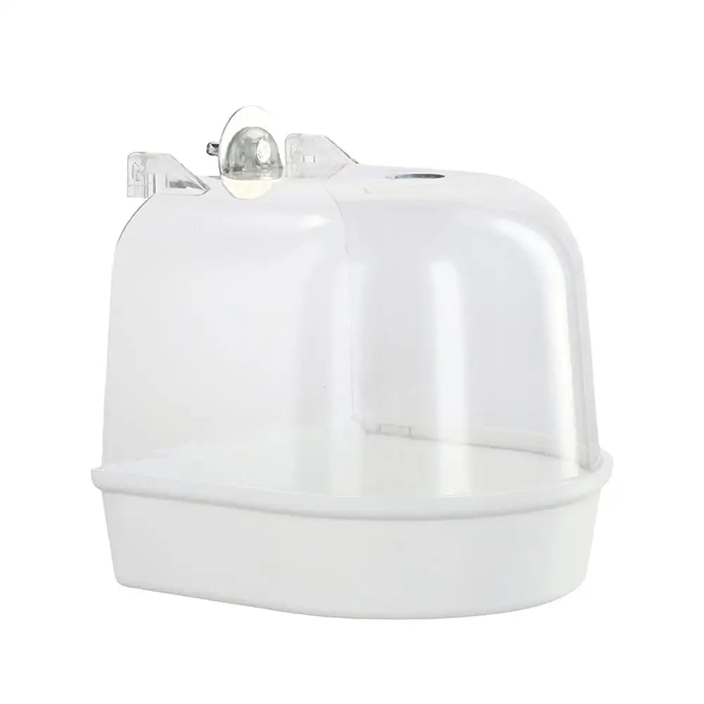 Banho de pássaros para limpeza de gaiola, suprimentos para animais de estimação, calopsita, banheira de pássaros com ganchos pendurados, acrílico transparente, cubo de banho de pássaros
