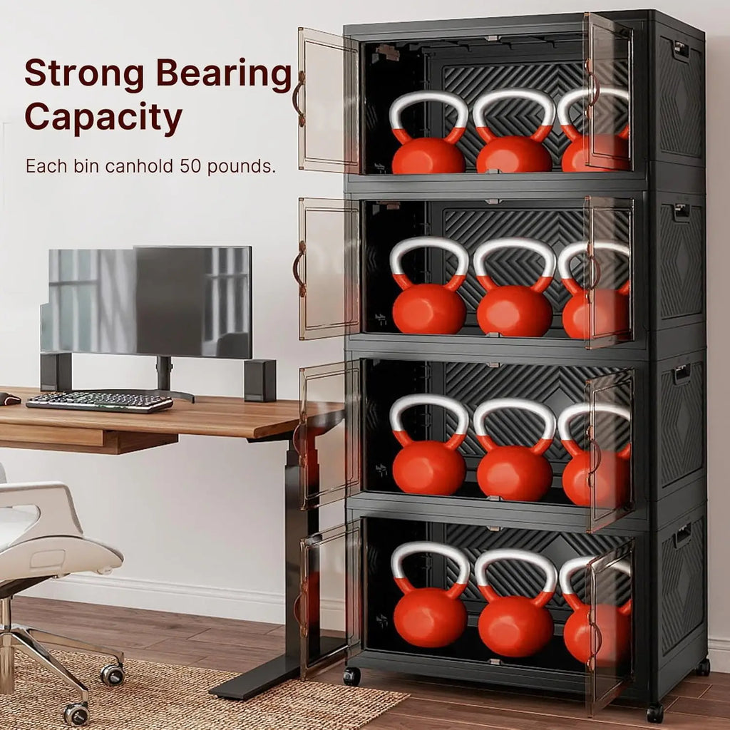 Caixas de Armazenamento com Tampas, Armário de Armazenamento com Capacidade de 640QT, Caixa de Armazenamento Dobrável com Portas e Rodas, Personalizável