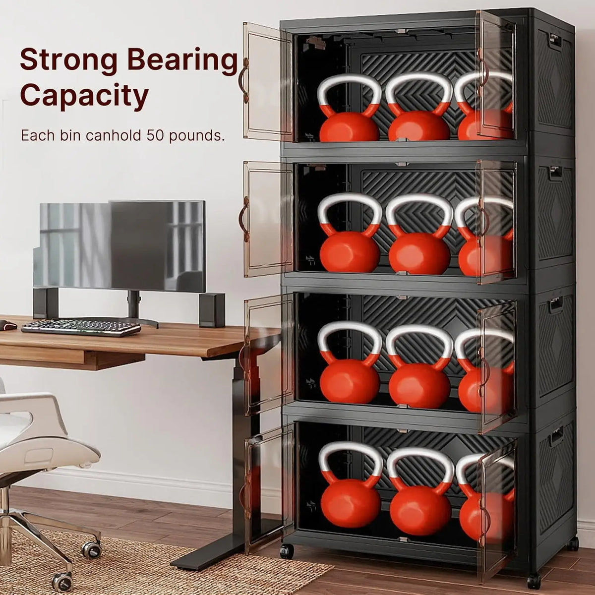 Caixas de Armazenamento com Tampas, Armário de Armazenamento com Capacidade de 640QT, Caixa de Armazenamento Dobrável com Portas e Rodas, Personalizável