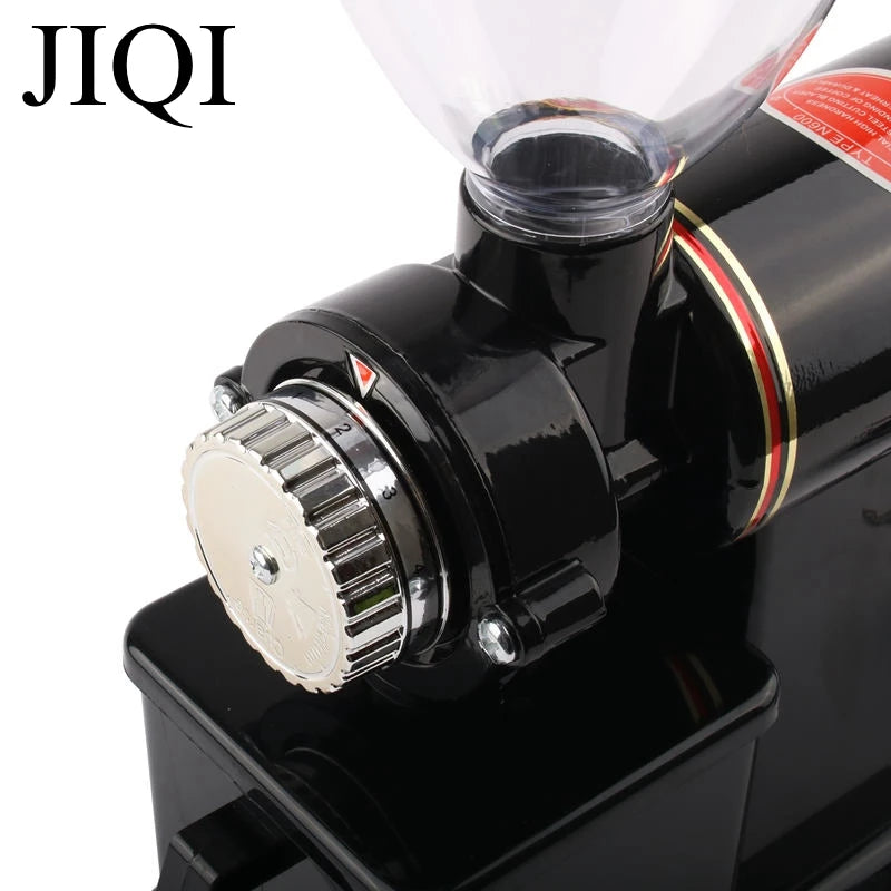 JIQI-Máquina Elétrica Moedor De Café, Máquina De Moer, Espessura Ajustável, Moinho De Feijão, Rebarras Planas, 220V, 110V, UE, US