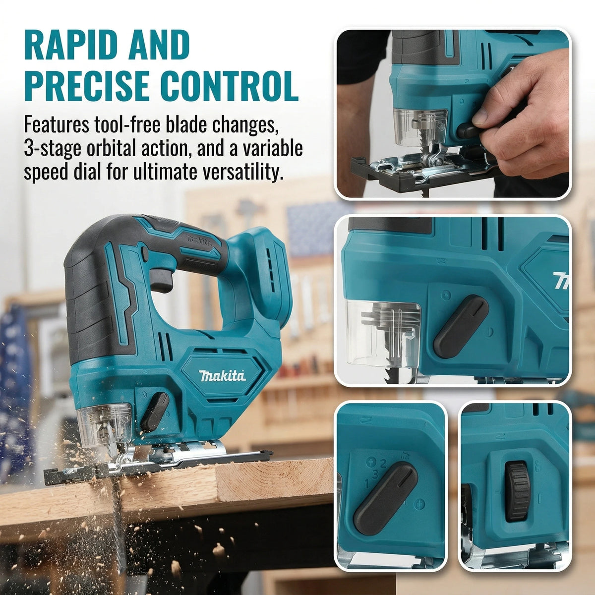 Serra Tico-Tico Makita DJV182Z 18V Sem Escovas, Curso de 26mm, 3500SPM, Serra Sem Fio para Corte de Madeira Curva