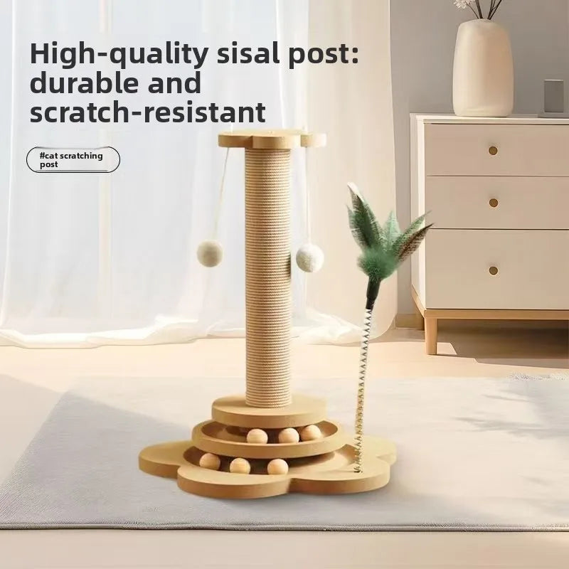 Arranhador de Sisal para Gatos com Estrutura de Escalada Integrada, Almofada de Arranhar Durável e Não Desgastável, Brinquedo Interativo para Gatos de Interior