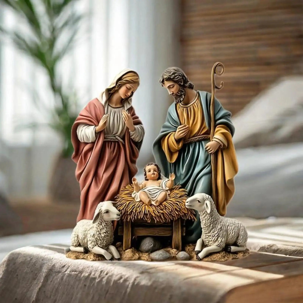 Estatueta de presépio de natal, decoração de natal, família sagrada, miniaturas, estátua para presente de aniversário, decoração interna, prateleira