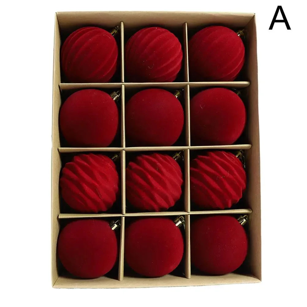 Conjunto de 12 Bolas de Natal de Veludo Flocado de 6CM, Bolas para Pendurar na Árvore de Natal, Acessórios de Decoração para Casa, Ano Novo 2026