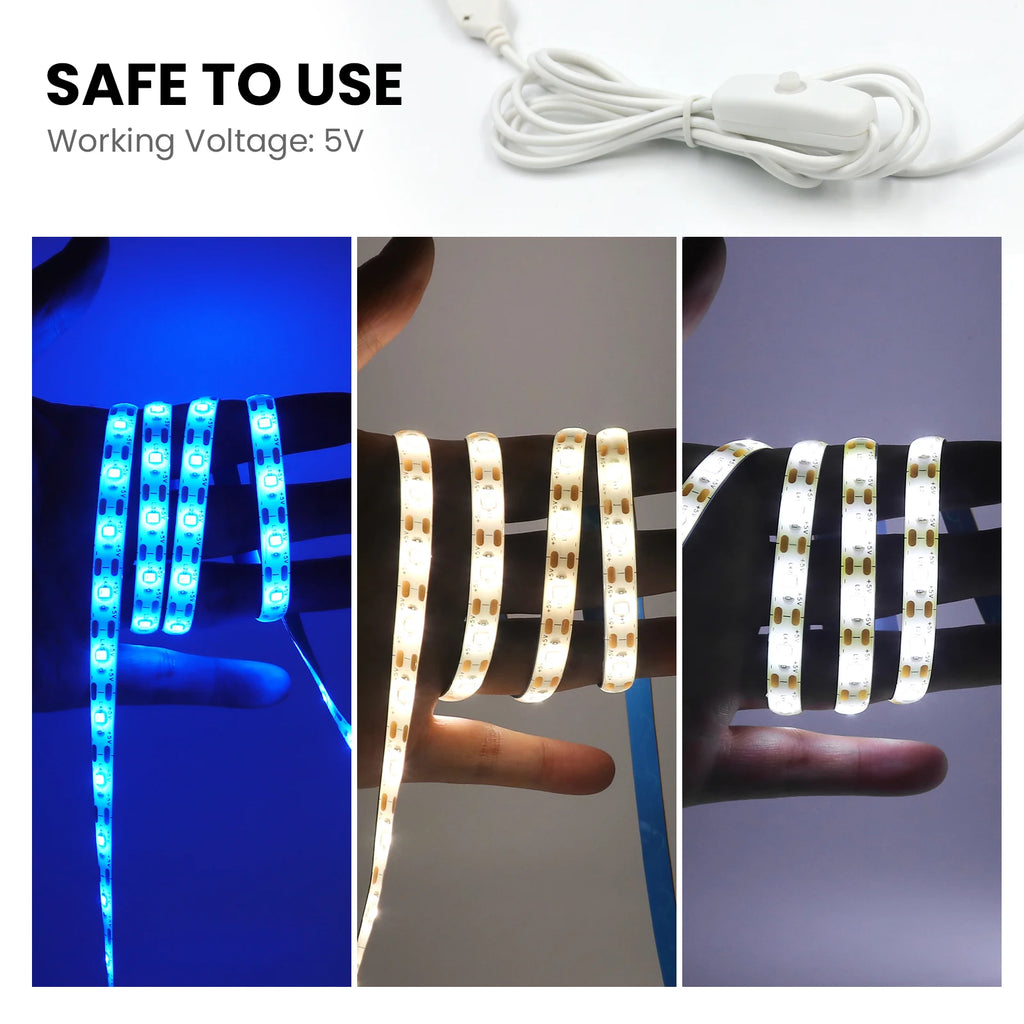 5v 2835 luz de tira led usb 60leds/m fita flexível led com interruptor branco quente à prova dwaterproof água luzes led para decoração do quarto