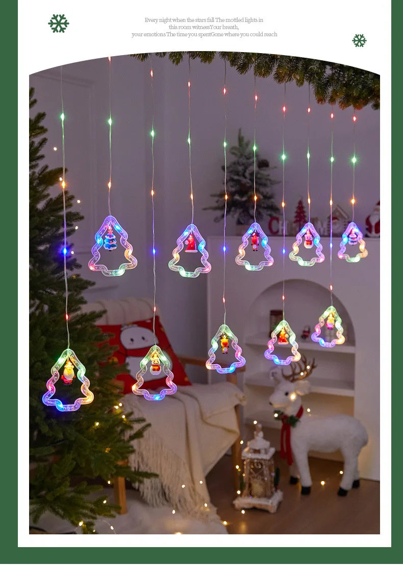 Decoração de lâmpada de janela de natal luzes de cortina de fadas 8 modos de trabalho luzes de corda de árvore de natal para festa de casamento decoração de casa