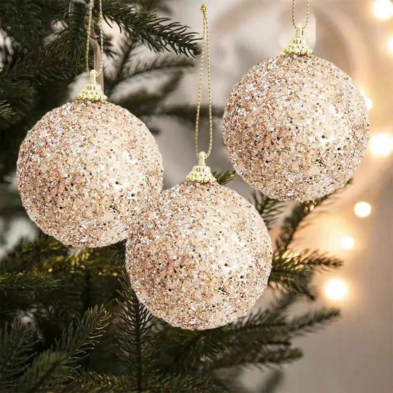 6cm champanhe ouro glitter bolas de natal diy árvore de natal pendurado pingentes de bola brilhante para decoração de festa de ano novo ornamentos