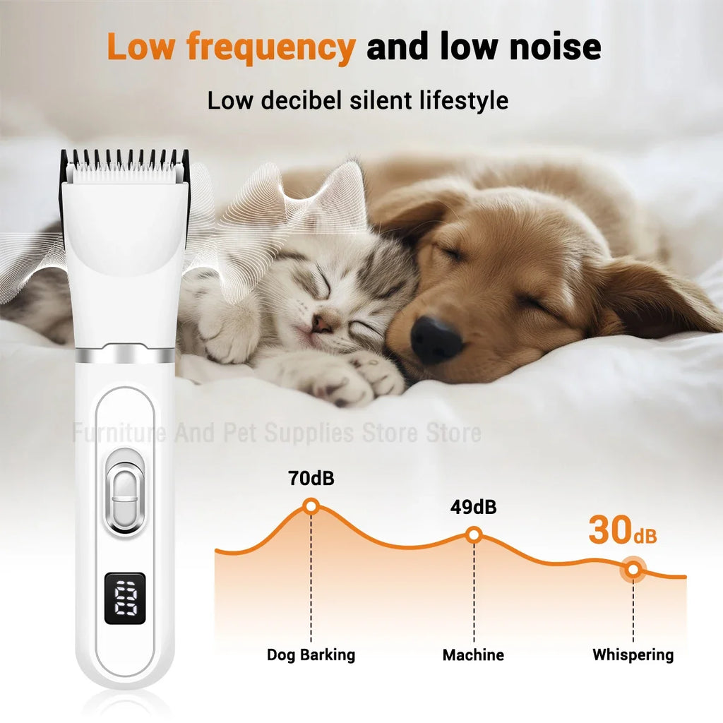 Conjunto 4 em 1 para tosa e cuidados com animais de estimação, 4 lâminas diferentes, barbeador de pelos de animais de estimação, baixo ruído, recarregável, sem fio, seguro, aparador de cães