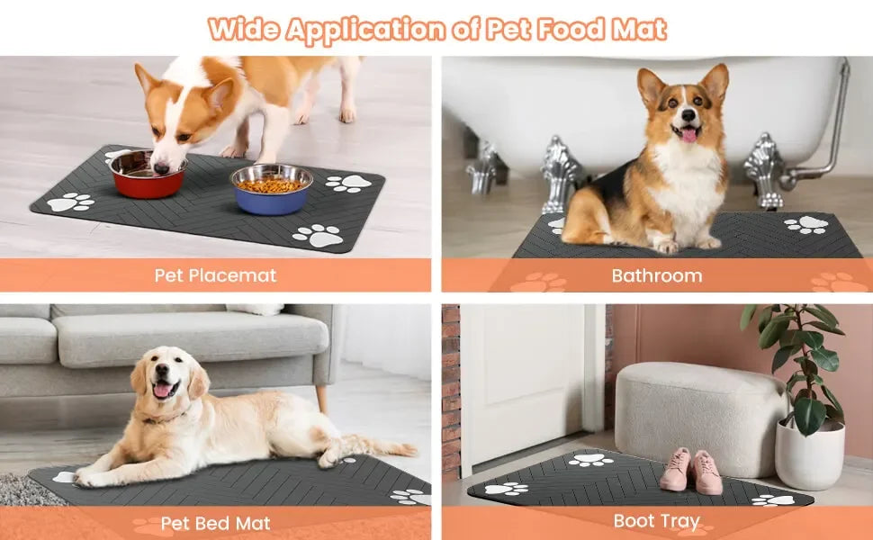 Tapete de alimentação para animais de estimação, absorvente, para comida e tigela de água com suporte de borracha à prova d'água, tapete de água de secagem rápida para cães e gatos