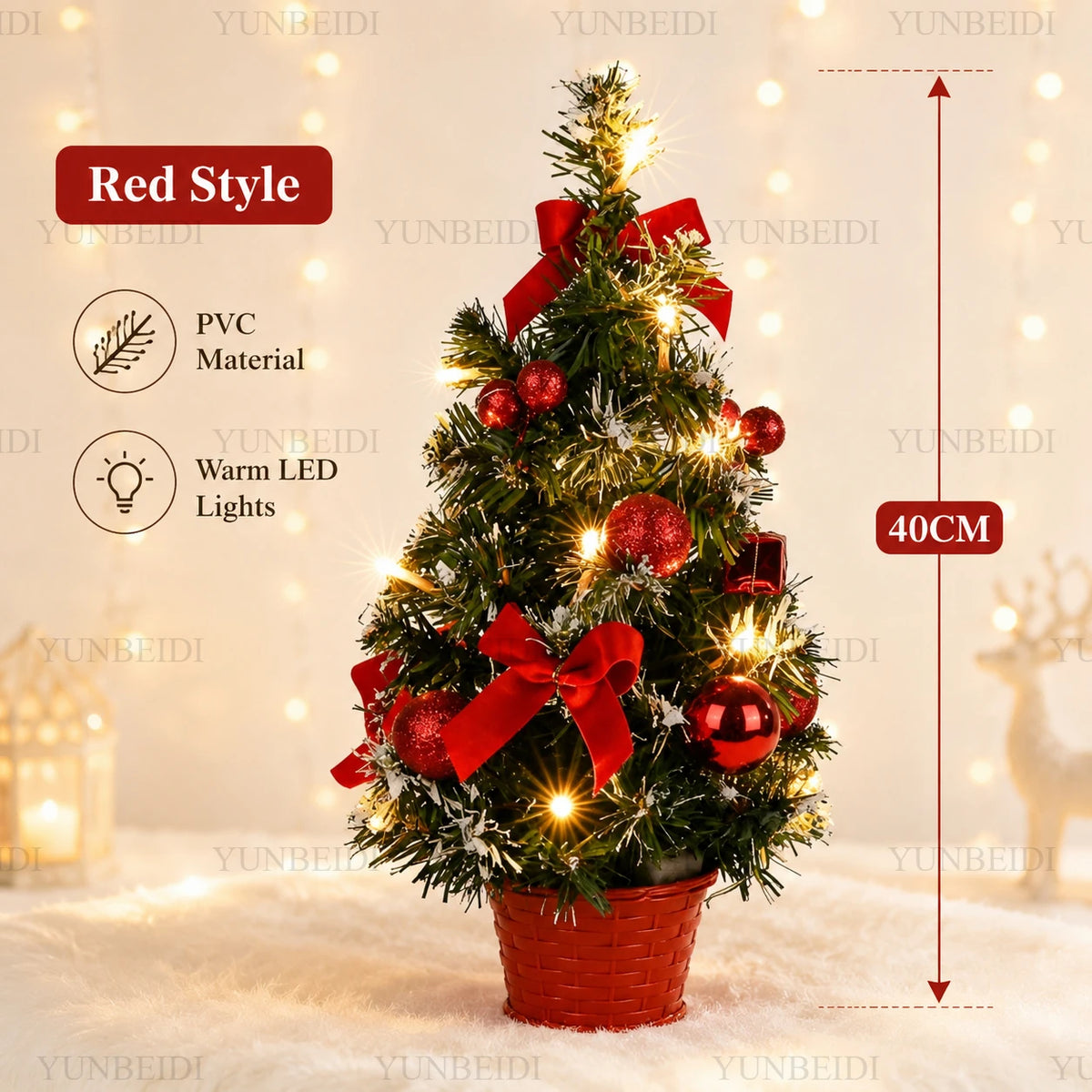 Árvore de Natal de 40CM com Luzes LED, Mini Árvore de Natal Artificial, Decoração de Mesa para Casa, Decoração de Natal, Presente de Ano Novo