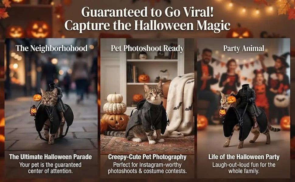 Fantasia de Cavaleiro Sem Cabeça para Animais de Estimação para Festa de Halloween, Traje Assustador de Ilusão de Montar em Cavalo 3D, Fantasia Realista de Cavaleiro Sombrio para Fotos