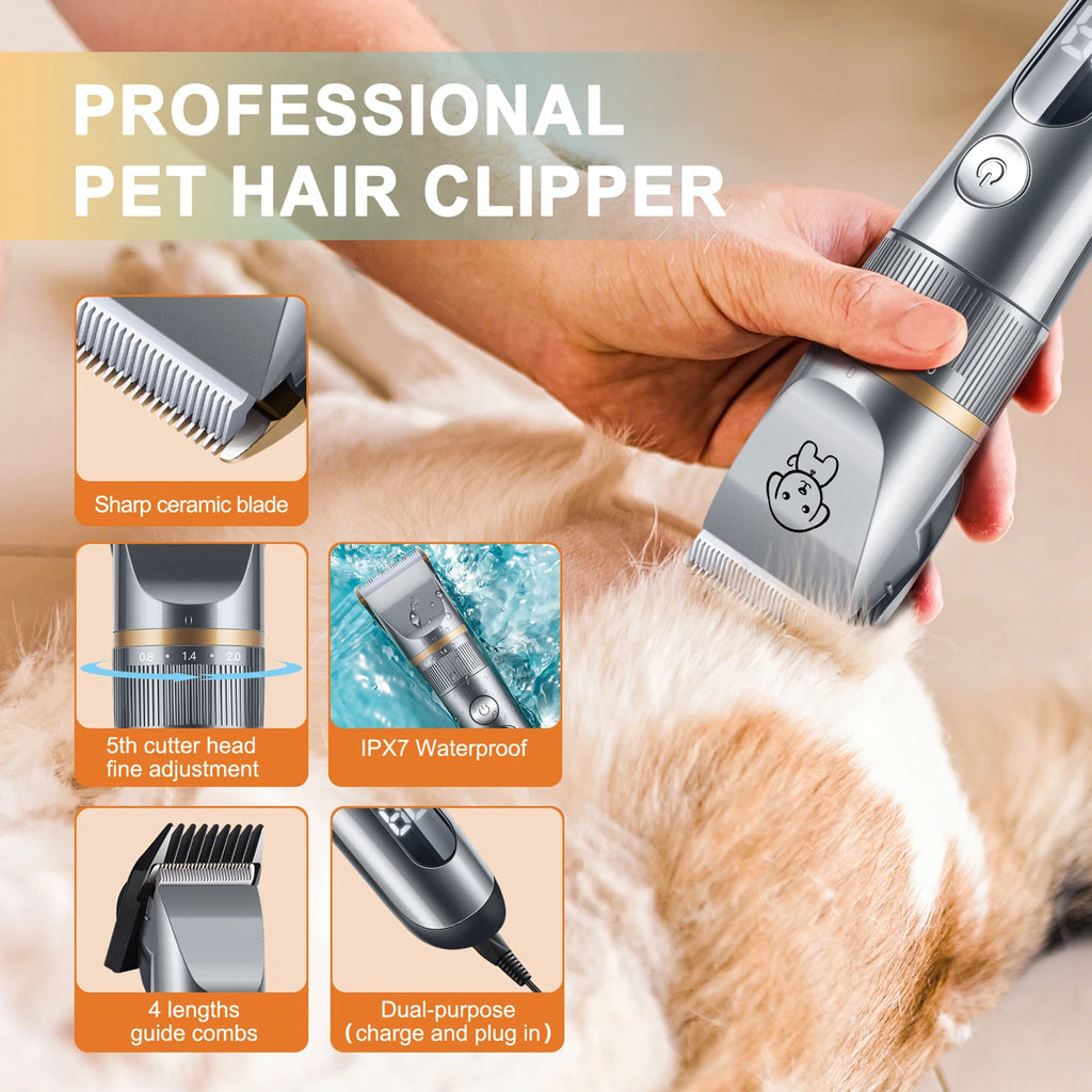 Aparador de Pelos para Animais de Estimação, Máquina de Cortar Pelos Silenciosa para Gatos, Kit de Higiene com Pente, 5 Velocidades, para Pelos Longos e Emaranhados