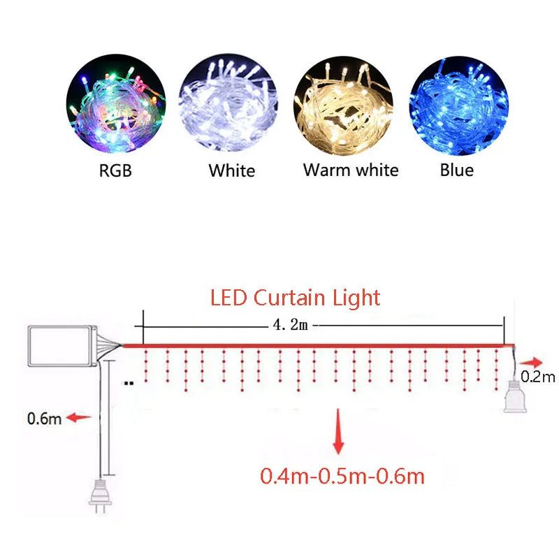 Luzes de Natal LED, cordão de luzes decorativas, cortina de luzes, decoração de Natal para casa, luminária para as festas de fim de ano e Ano Novo.