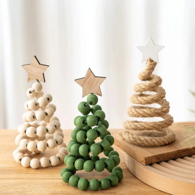 Enfeites de Natal Criativos de Alta Qualidade Nórdicos com Contas de Madeira para Árvore de Natal, Ornamento de Mesa, Árvore de Natal Artificial