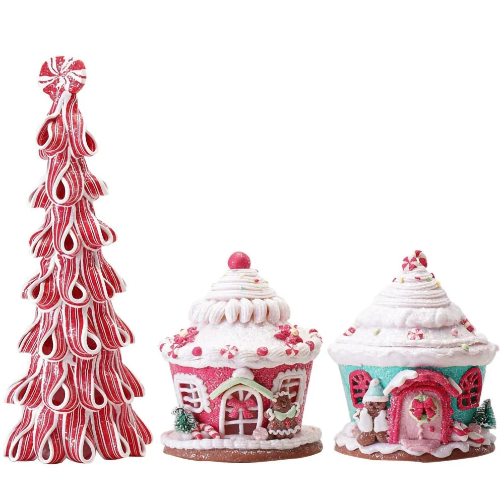 Castelo luminoso de natal, decoração de árvore de natal, ornamentos de argila macia, acessórios fofos de macaron, suprimentos para feriados de natal