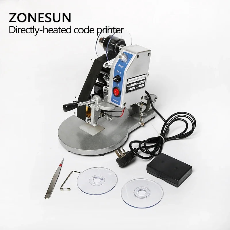 Impressora Manual de Código de Data ZONESUN ZS-DY8 – Máquina de Codificação de Lote, Validade e Data de Produção com Fita de Caracteres A-Z