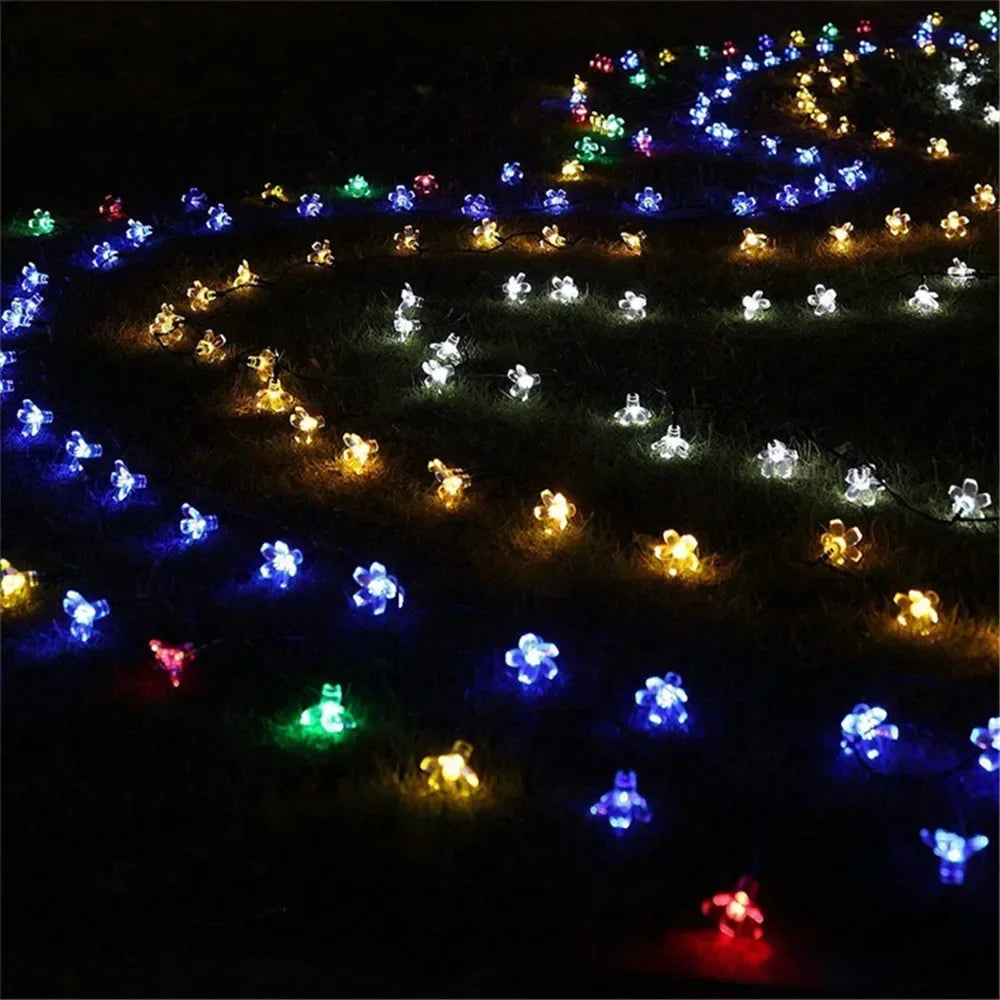 Luzes de Cordão LED Solares em Forma de Flor de Cerejeira para Decoração de Jardim e Pátio ao Ar Livre, Decoração de Natal e Casamento