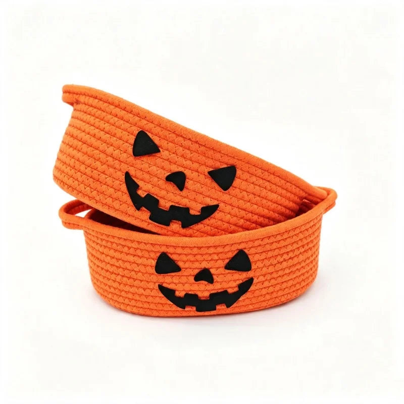 Cesta de Armazenamento de Corda de Algodão para Decoração de Festa de Halloween, Cesta de Armazenamento de Abóbora, Caixa de Armazenamento de Doces e Petiscos, Presentes Decorativos Diários