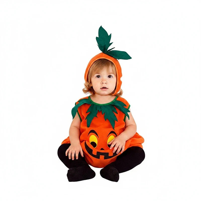 Macacão Infantil 2026 para Meninas e Meninos, Fantasia de Abóbora de Halloween com Chapéu, Cosplay para Apresentação em Palco, Fantasia para Festa de Natal