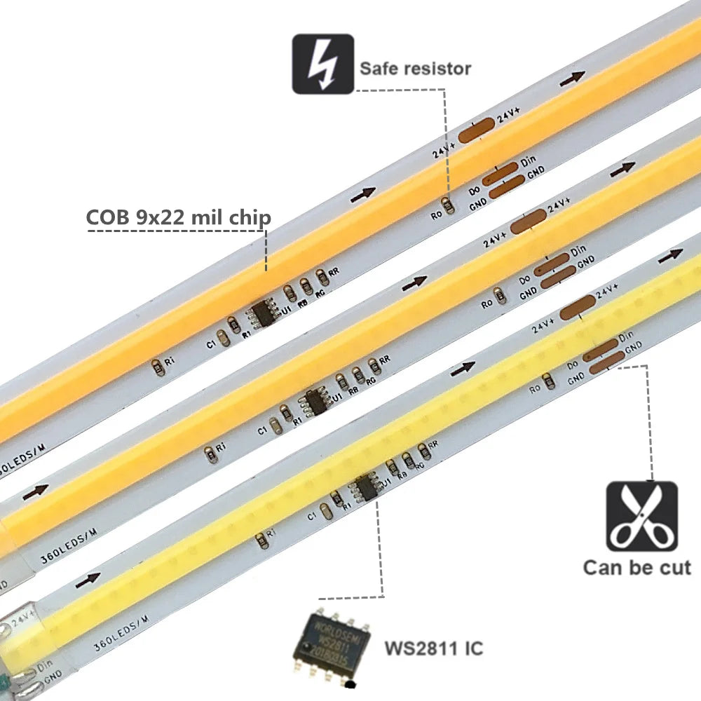 Cob ic cavalo corrida led luz de tira dc24v ws2811 água corrente fluindo fita lâmpada controle sem fio 5m 10m 20m iluminação linear cob