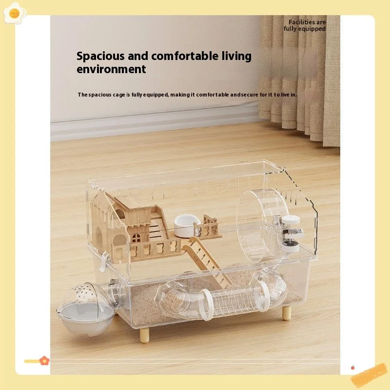 Gaiola para Hamster Espaçosa em Acrílico Transparente com Acessórios, Habitat para Roedores, Suprimentos para Pequenos Animais