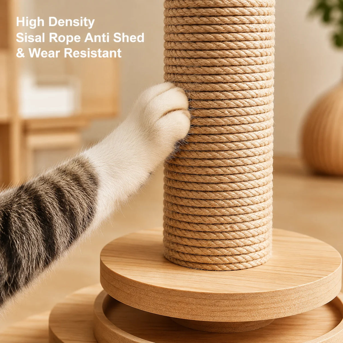 Arranhador de Sisal para Gatos com Estrutura de Escalada Integrada, Almofada de Arranhar Durável e Não Desgastável, Brinquedo Interativo para Gatos de Interior