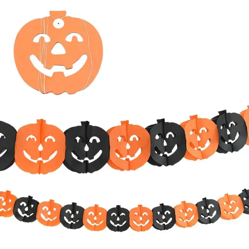 Guirlanda de Papel com Morcegos, Abóboras, Fantasmas e Aranhas para Decoração de Parede em Festas de Halloween em Casa