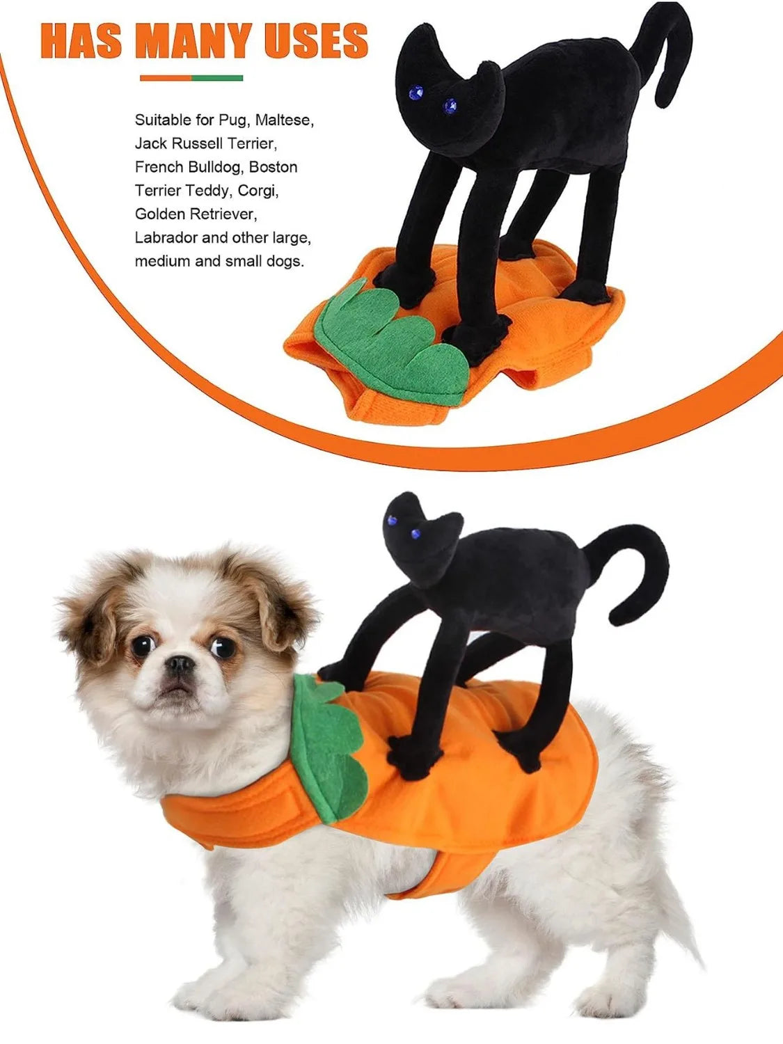 Halloween Pumpkin Pet Costume, Trajes de gato preto para cães, Cosplay para animais de pequeno a grande porte